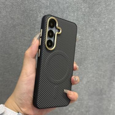 Imagem de Capa de fibra de carbono para Samsung Galaxy S23 S24 Ultra S25 Plus com carregamento sem fio, cinza, fina, para Galaxy S24 Ultra