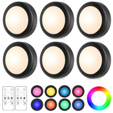 Imagem de LED Puck Lights Yiliaw, pacote com 6 controles remotos, 16 cores