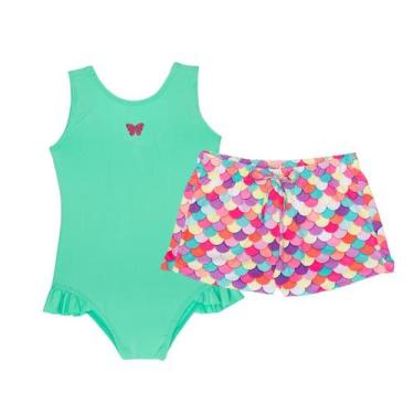 Imagem de Maiô Infantil Menina + Shorts Estampado Proteção Solar Uv - Fofotinhos
