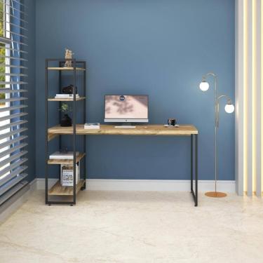 Imagem de Mesa Com Estante Alta 150x64x147cm Com 4 Prateleiras Carvalho/