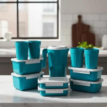 Imagem de Kit Completo Cozinha 11 Peças Plástico Tampa Branca Reutilizável Potes