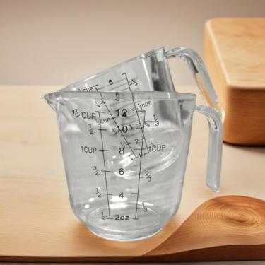 Imagem de Conjunto de 2 copos medidores de plástico, copos medidores transparentes empilháveis com bico e alça angular, para cozinhar na cozinha