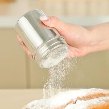 Imagem de Espanador de açúcar em pó de aço inoxidável de 8 x 5 cm, peneira de farinha de malha fina para assar, cacau, canela, sal, pimenta