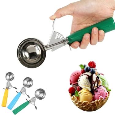 Imagem de Colher de porção #12 (76,5 g) - Prato de aço inoxidável para massa de biscoito, sorvete e assado - Cabo verde ergonômico