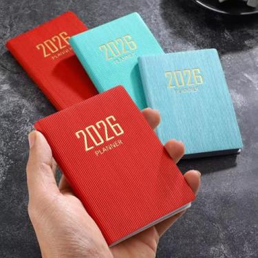 Imagem de Cadernos A7 portáteis 2026, capa de poliuretano, 365 dias, agenda semanal, agenda, caderno, diário, livros, material de escritório escolar (vermelho)
