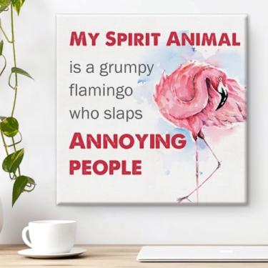 Imagem de Pôster de arte de parede de flamingo rosa My Spirit Animal impressão decoração de parede para sala de estar de casa 20 x 20 cm