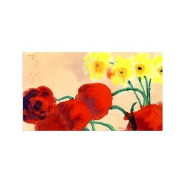 Imagem de Pôster e impressões em tela de flores vintage - reprodução de pintura de arte de parede famosa - flores vermelhas e amarelas - imagens para sala de estar 80 x 145 cm 31 x 57 pol sem moldura