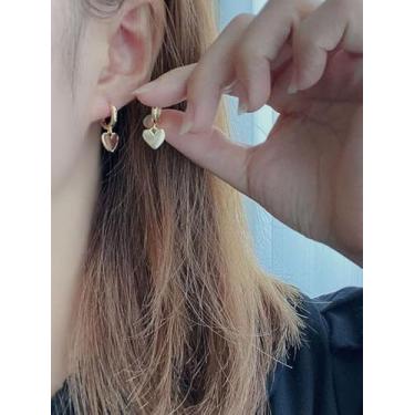 Imagem de Brincos modernos simples banhados a ouro com pingente de coração elegantes e retrô para mulheres, festa, uso diário, casamento, noivado, dia dos namorados, presente de dia das mães