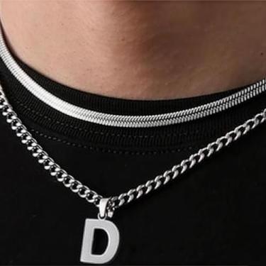 Imagem de Coleção de 26 colares com pingente de alfabeto em camadas, design de corrente dupla (cobra e elos cubanos), joias urbanas hip hop para uso diário e casual, One Size, Aço inoxidável, Sem Pedra Preciosa