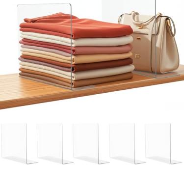 Imagem de Lebouri Divisórias de prateleira de acrílico para organização de armário: 30,5 cm de altura x 25,4 cm de profundidade Divisor de prateleira de armário para bolsa de roupas suéter - Separadores