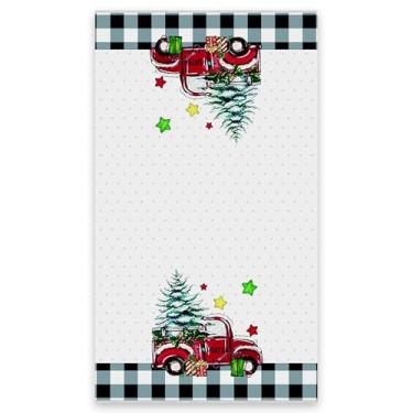 Imagem de Toalhas de caminhão de Natal Toalhas festivas de férias com caminhão vintage vermelho e design de árvore de Natal para uso sazonal de banheiro e cozinha