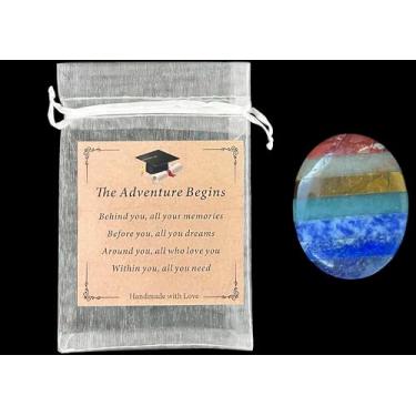 Imagem de Pedra de cristal multicolorida com cartão comemorativo, vaso de pedras preciosas de quartzo polido, decoração de casa, decoração de artesanato The Adventure Begins