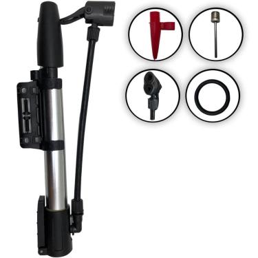 Imagem de Bomba De Ar Com Suporte Encher Pneu Bicicleta, Carro, Bola, Boias, Bico Fino E Grosso