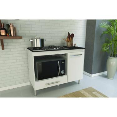 Imagem de Balcão De Cozinha Para Cooktop-forno 105cm Com Tampo 1 Porta 1 Gaveta Multimóveis Cr20498 Branco-preto