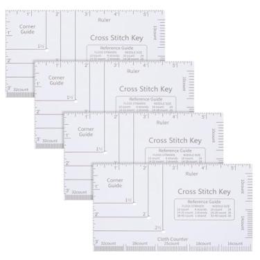 Imagem de INFUNLY Guia de referência de ponto cruz de acrílico 1,5/2/6,3 cm medidor de canto de ponto cruz 10-32 contador de tecido 1-3 polegadas réguas de fio dental régua de corte de linha para marcadores de