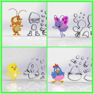 Imagem de Cortador Kit Galinha Pintadinha Rosa 4 Modelos Corpo Tamanho