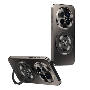 Imagem de POYUFRG Capa magnética para Honor Magic 8 Pro/Magic 8, capa fina com suporte de anel giratório de metal fosco com capa de proteção de lente de metal com tudo incluído, preta, 8 Pro