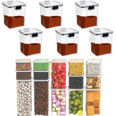 Imagem de Porta Mantimentos, Kit Completo Cozinha Potes Herméticos Empilháveis Trava Segurança Reforçada 100% Vedado(I - 6 POTES 1 LITRO)