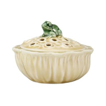 Imagem de Porta-incenso decorativo Queimador de incenso de cerâmica criativo com tampa, ornamento de mesa para sala de estar, suporte de incenso para meditação, ioga, spa