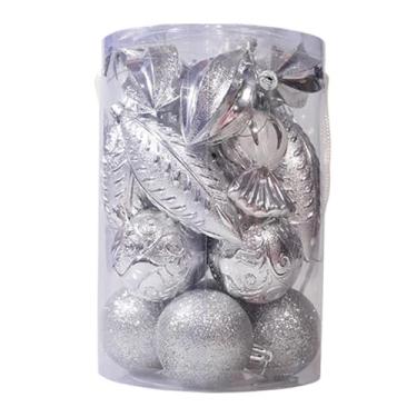 Imagem de 21 bolas de árvore de Natal, enfeites de plástico coloridos para pendurar para festas de fim de ano, decoração de casa, decoração sazonal (branca)