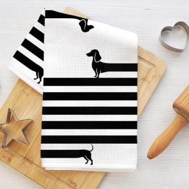 Imagem de Toalhas de cozinha engraçadas de dachshund, toalha de prato de microfibra absorvente decorativa para cães humorísticos, toalhas de mão de trama de waffle para casa, banheiro, cozinha, presentes para