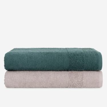 Imagem de Kit 2 Toalhas de Banho Grandes e Macias 500g 100% Algodão 75x150cm – Toque Suave e Alta Absorção (VERDE + CINZA)