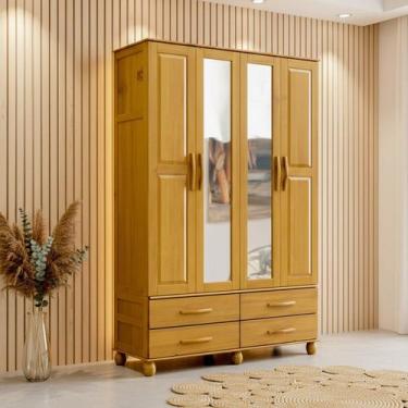 Imagem de Guarda-roupa Madeira 4 Portas 4 Gavetas Pollux - Móveis Serpil