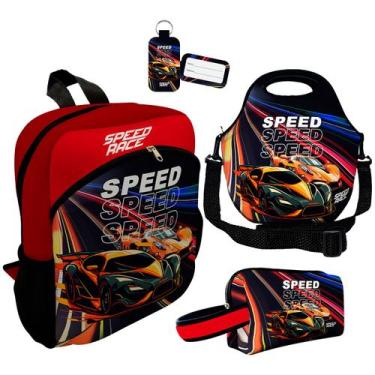 Imagem de Kit Mochila Escolar Infantil Lancheira Térmica Estojo Necessaire Plus 