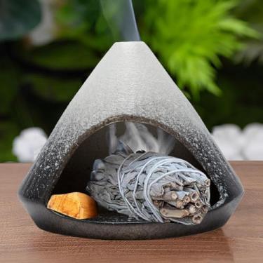Imagem de Palo Santo Queimador - Mini cerâmica Zongzi Chimenea para sálvia/bastões/cone, suporte de incenso moderno para ioga, meditação, tigela de limpeza de energia com apanhador de cinzas, presente para