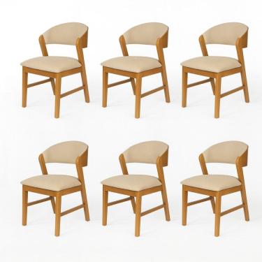 Imagem de Kit 6 Cadeiras Madeira Maciça Design Italiano Sofisticada Arabesco Courino Siena Amendoa