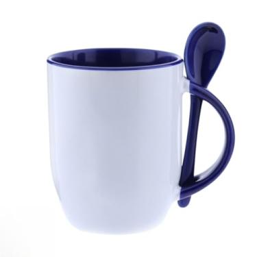 Imagem de XíCara de Café, Caneca para Bebidas Quentes com Colher (Base Curva) 325 ml a Colher Não Cai Da Caneca. (azul escuro)