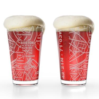 Imagem de Greenline Goods Copos de cerveja Boston, MA Map Pint (conjunto de 2), 473 g – Design de envoltório gravado