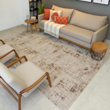 Imagem de Tapete Retangular para Sala, 200x300cm, Felpa Baixa, Antiderrapante, Decorativo (Bege e Marrom Mesclado)