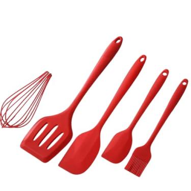 Imagem de Kit Utensílios de Cozinha em Silicone 5 Peças, Vermelho com Espátulas Pincel e Fouet Resistente ao Calor até 230°C para Panelas Antiaderentes