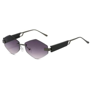 Imagem de HCPIHF Óculos de sol femininos de luxo, vintage, punk, hip hop, uv400, sem armação de metal, losango (cinza-arma)