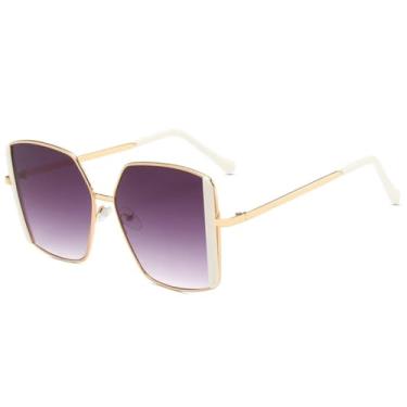 Imagem de JRLLFD Óculos de sol de luxo com armação grande, feminino e masculino, para fotografia de rua, com proteção UV400 (bege e cinza)