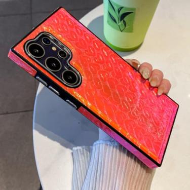 Imagem de MVVKKY Capa magnética de couro sintético brilhante com laser para câmera SM S24Ultra (para SM S24Ultra/vermelho)