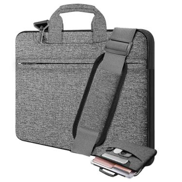Imagem de Bolsa de ombro para laptop de 15,6 polegadas, durável, à prova de choque, com vários bolsos e alça compatível com a maioria dos notebooks de 15,6 polegadas, cinza escuro - preto