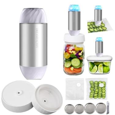Imagem de Kit selador automático de frascos Mason – Vedação a vácuo em 10S, parada automática, máquina compacta de selagem a vácuo portátil para frascos de conserva, boca larga e regular, 2 sacos sous vide