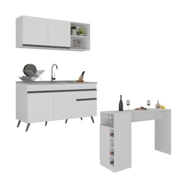 Imagem de Armário De Cozinha Compacta Com Mesa Gourmet Veneza Multimóveis Mp2201 Branco/preto Branco/preto