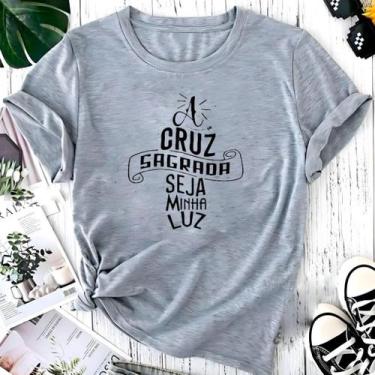 Imagem de T-shirt Blusa Linda A Cruz Sagrada Seja Minha Luz Camiseta Feminina Ca