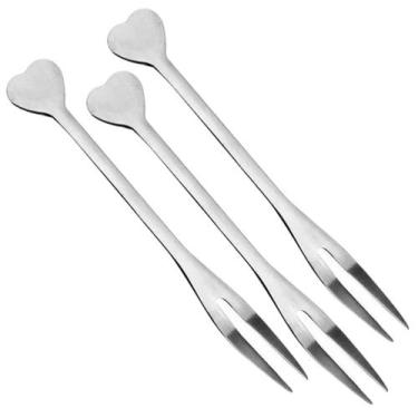 Imagem de 12 Garfinhos Espetinho Inox Coração Para Aperitivos, Petiscos, Queijos