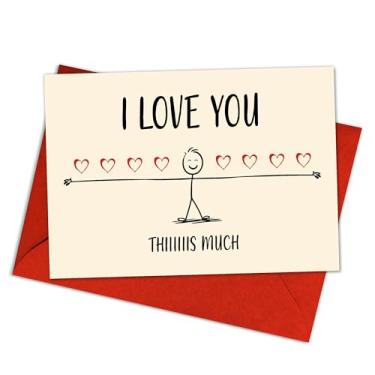 Imagem de Cartão romântico engraçado I Love You This Much – Linda saudação de aniversário de amor para ele, ela, namorado, namorada, marido, esposa – presente para casais, dia dos namorados, aniversário