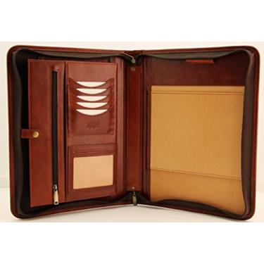 Imagem de Noda Padfólio profissional - Retomar portfólio/portfólio de negócios com fechamento seguro com zíper, organizador de documentos expansível e bloco de escrita, pasta de conferência de couro genuíno