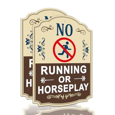 Imagem de Pacote com 2 placas para não correr ou brincar a cavalo, placa de alumínio resistente à ferrugem, resistente a intempéries, resistente ao desbotamento, uso ao ar livre, fácil de instalar