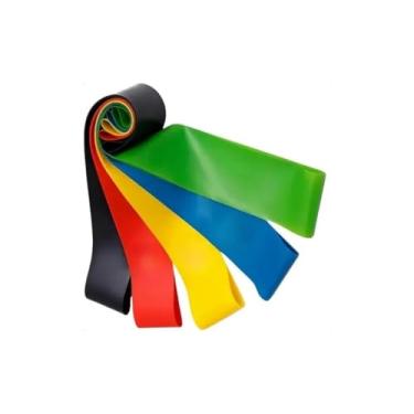 Imagem de Kit 5 Faixas Elásticas Elásticos Alongamento Pilates Yoga Exercícios Condicionamento Físico Yoga Saúde Relaxamento Academia Músculos Personal Trainer Fitness Mini Bands