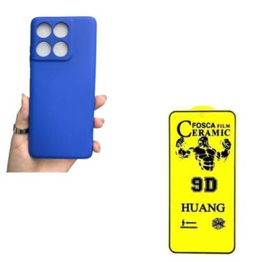Imagem de Kit Capinha Silicone Case Azul Claro + Película Fosca 9D Cerâmica Moto