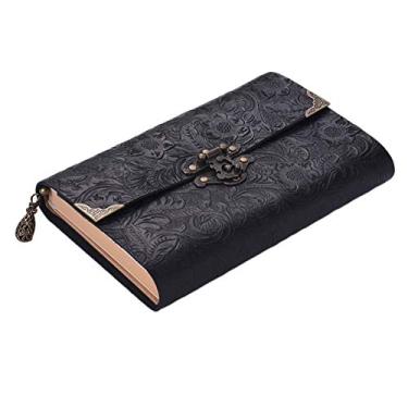 Imagem de Kiboule Caderno de viagem com padrão em relevo feito à mão com cadeado e chave diário bloco de notas papel kraft para viajantes de negócios esboçar e escrever