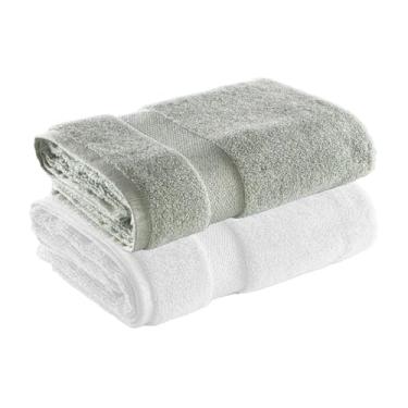 Imagem de Jogo de Toalhas Ele/Ela Super Soft Zero Twist Banhão 80x150cm 500g/m², 97% Algodão 3% Poliéster, Toque Macio, Alta Absorção e Design Sofisticado – Altihaus (Branco/Verde)