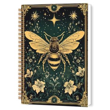 Imagem de TWRVI Caderno espiral vintage de abelha, caderno gótico de abelha bruxa, pautado na faculdade, material de escritório escolar, cadernos florais estéticos Dark Academia 14 x 21 cm, 164 páginas